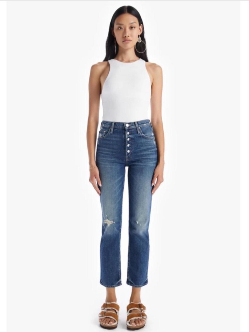 MOTHER Superior Pixie Tomcat Ankle Jeans — Medium Blue